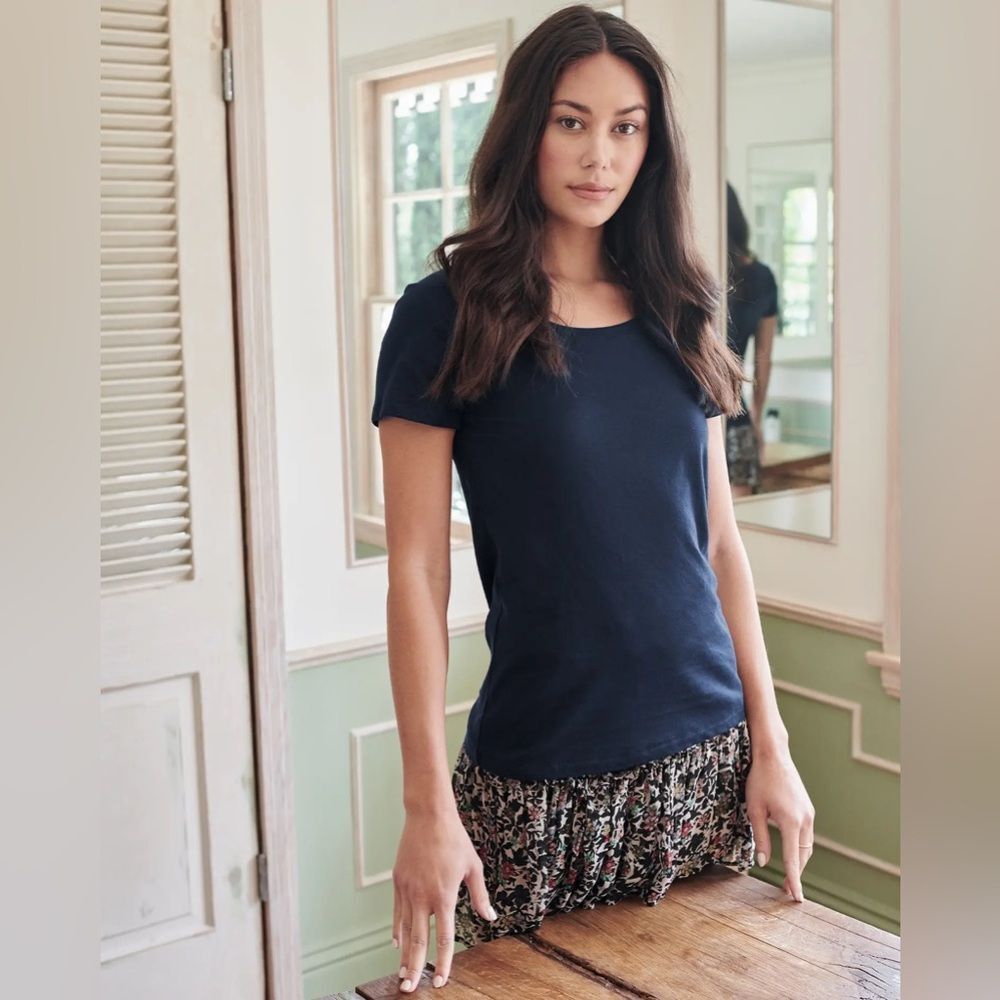 QUINCE Cotton Modal Scoop‎ Neck Tee NAVY Size Small NWT in packaging